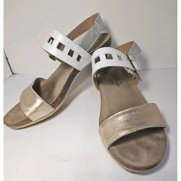 Naot Womens Dynasty Sandals EU 41 US 10 Rose Gold White Leather Wedge - Picture 2 of 10